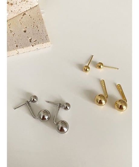 twin metal ball earrings /2color　FL2352
