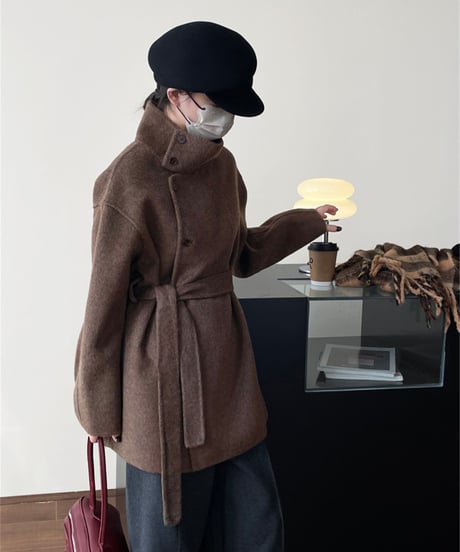 stand collar wool coat w/waist belt /2color　FL3074