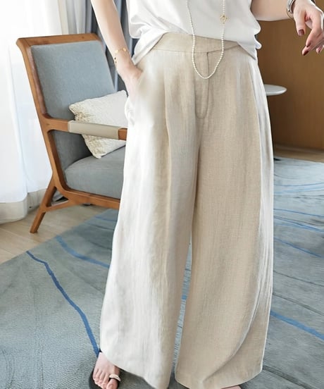 linen blend pleated pants /2color　FL2016