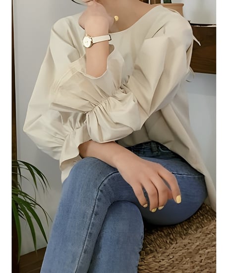 puff sleeve ribbon blouse　FL2475