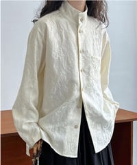 textured jacquard stand-up collar blouse /2color　FL2703