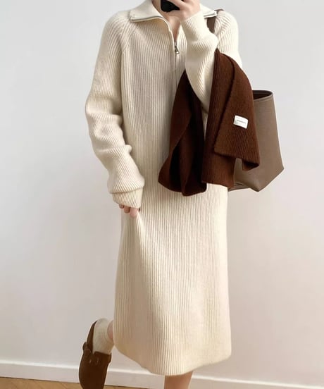 half zip long knit op /4color　FL2830