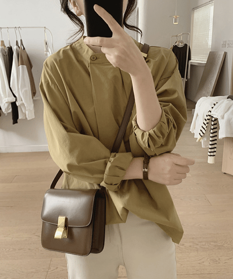 stand collar tuck blouse /4color　FL3582