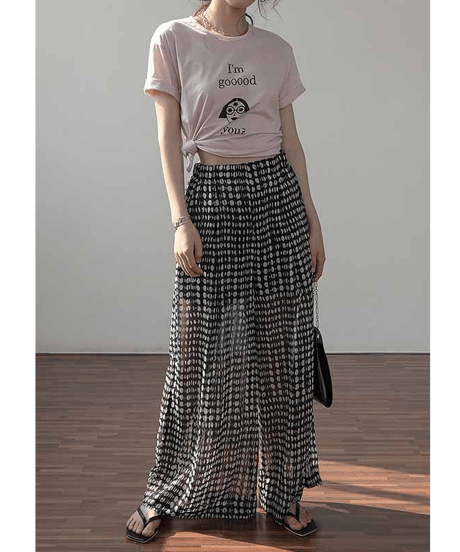 high waist dot chiffon wide pants　FL2142