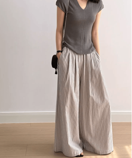 striped wide easy pants /2color　FL3337