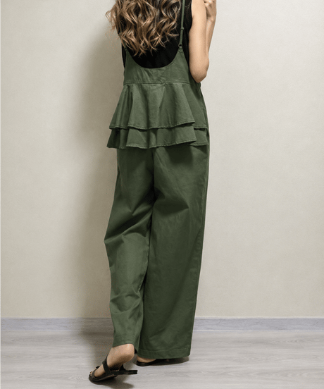 back ruffle wide leg overalls /3color　FL3652