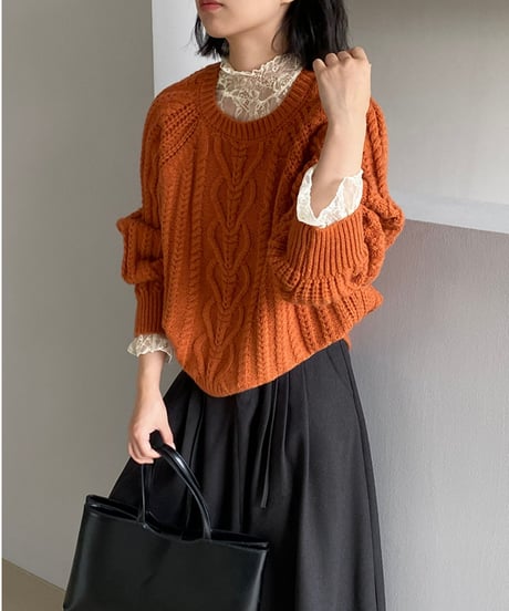 round neck pullover cable knit /6color　FL3124