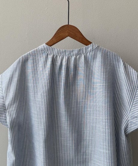 collarless blue striped shirt　FL3355