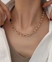 u-shaped chain round necklace /2color　FL2373