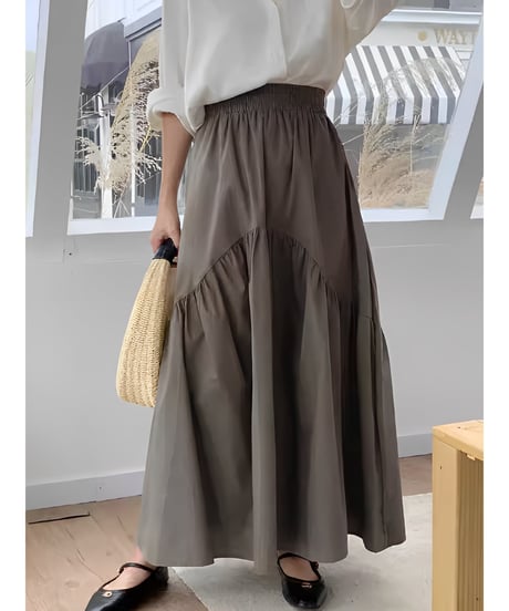 gathered maxi skirt /4color　FL2474