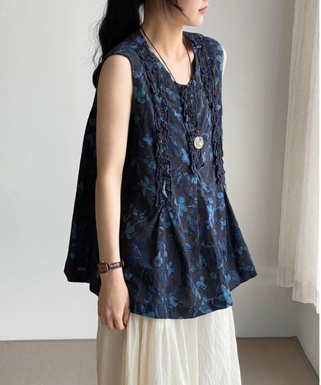 floral print sleeveless blouse　FL3459