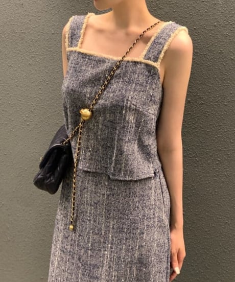 fringe lace vest & tweed skirt　FL2414