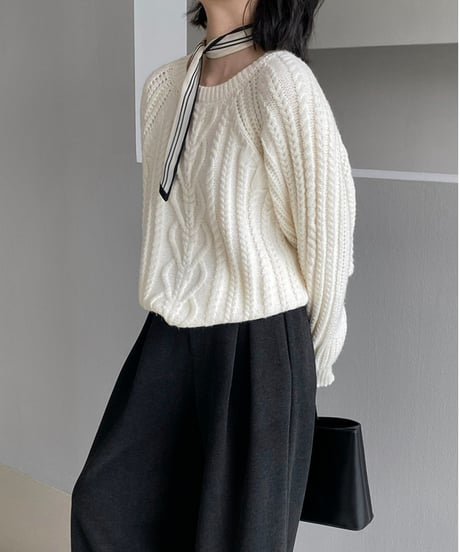 round neck pullover cable knit /6color　FL3124