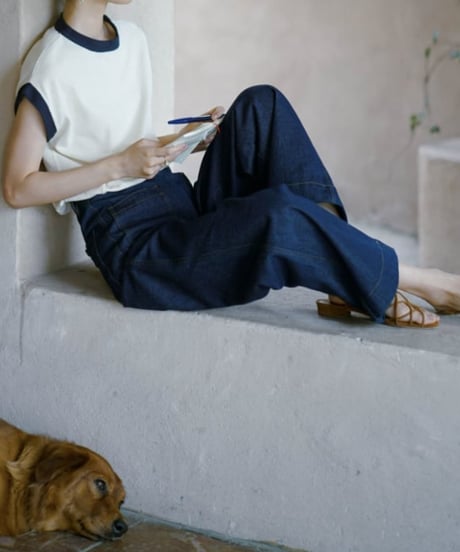 high waist retro denim wide pants　FL2129