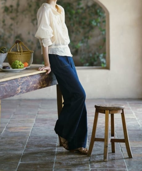 high waist retro denim wide pants　FL2129
