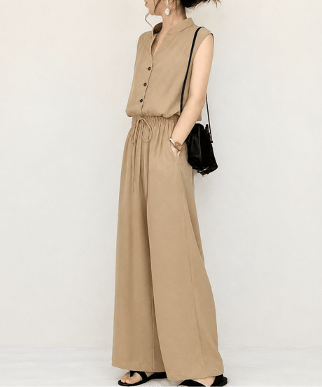 sleeveless wide pants setup / 3color　FL3585