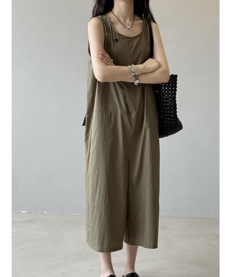 earth color wide leg overalls /2color　FL3461