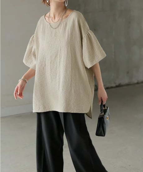 striped bell sleeve lightweight blouse /2color　FL3628