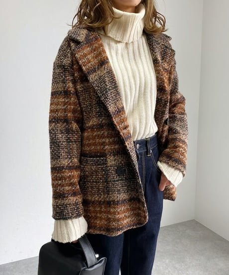 tweed plaid middle coat /2color　FL2994