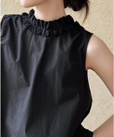 frilled v-neck 2way sleeveless blouse /2color　FL3354