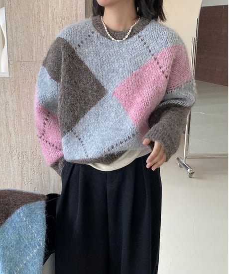 argyle knit tops  /2color　FL3012