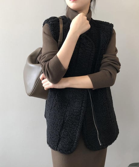 reversible boa zip vest /2color　FL3511