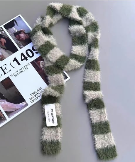 long thin striped stuffed scarf /5colors　FL2908