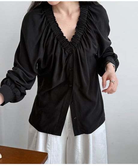 gathered v-neck shirt /2color　FL3370