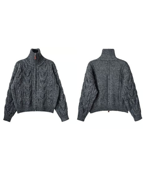large cable knit zip cardigan /3color　FL2969