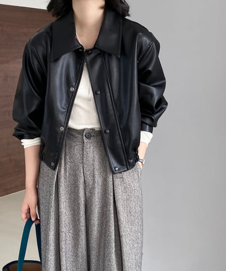 short leather jacket with collar /2color　FL2800