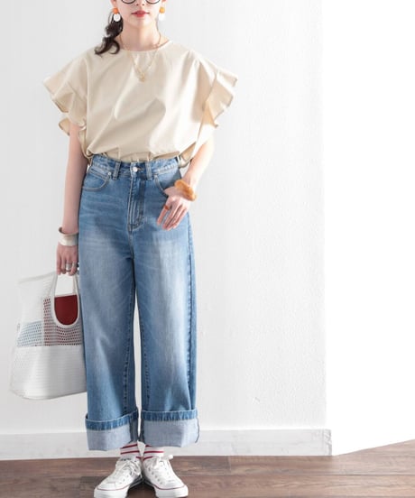 ruffle sleeve crew neck blouse /5color　FL3640