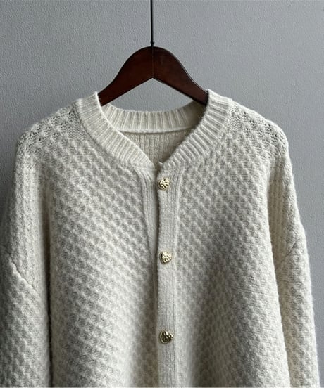 heart button soft knit cardigan /3color　FL2970