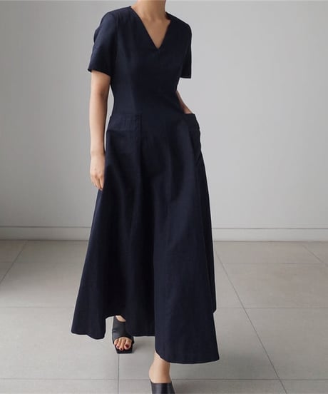 v-neck half sleeve flared dress　FL2149