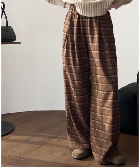 retro check wide pants /2color　FL2986