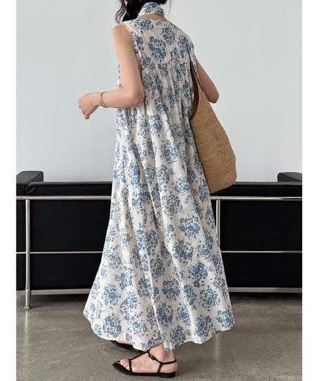 blue floral sleeveless op 　FL3455