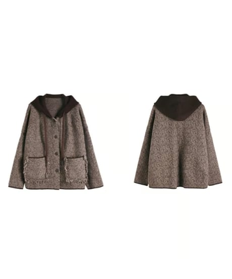 fringe pocket hooded tweed jacket　FL2979