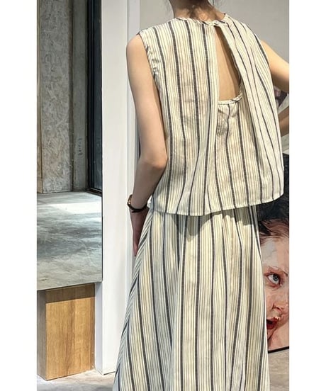 stripe sleeveless tops and skirt　FL2387