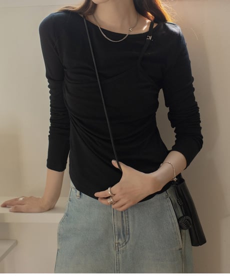 fake layered design cut and sew /3color　FL3329