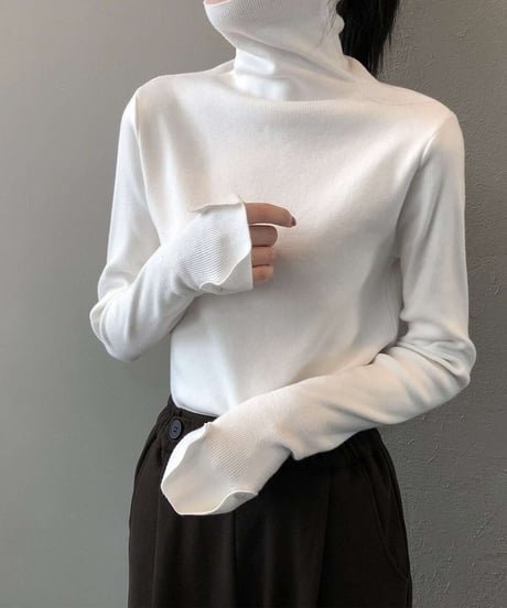 ribbed knit high-neck tops /7color　FL2631