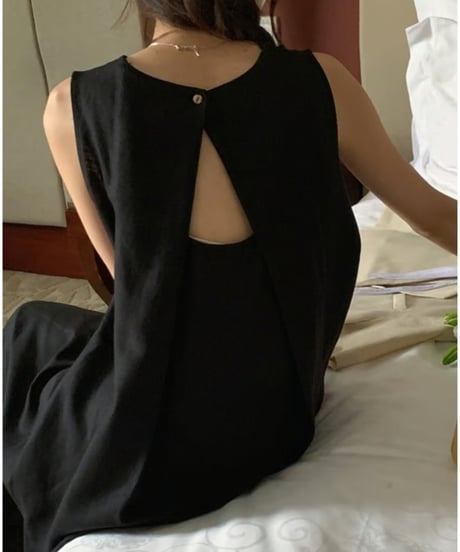 cotton linen backless dress /2color　FL2087