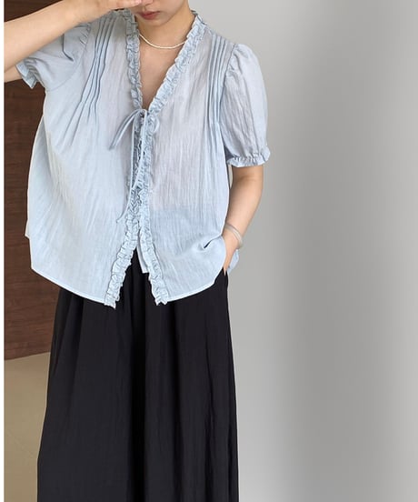 short sleeve frill blouse /3color　FL3425