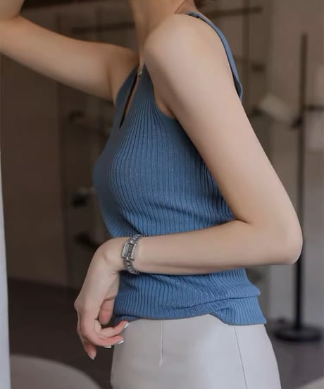 v-neck ribbed knit tank top /5color　FL3442