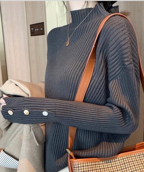 half neck sleeve button knit top /5color　FL2647