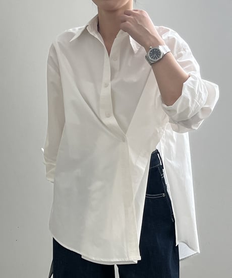 irregular slit diagonal button blouse /2color　FL2807
