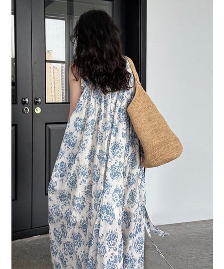 blue floral sleeveless op 　FL3455