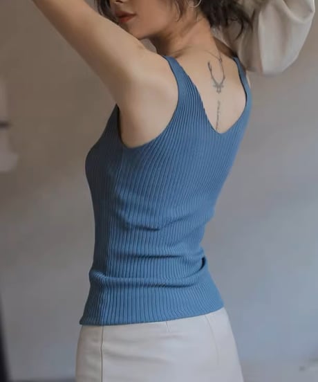 v-neck ribbed knit tank top /5color　FL3442