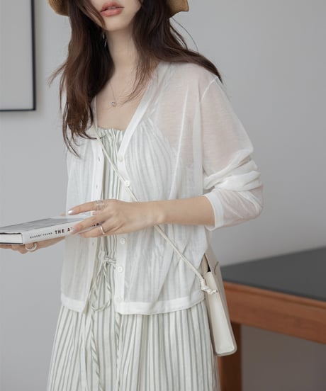front drawstring sheer cardigan /4color　FL3241