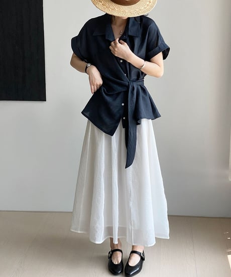 waist wrap linen shirt blouse /2color　FL3629