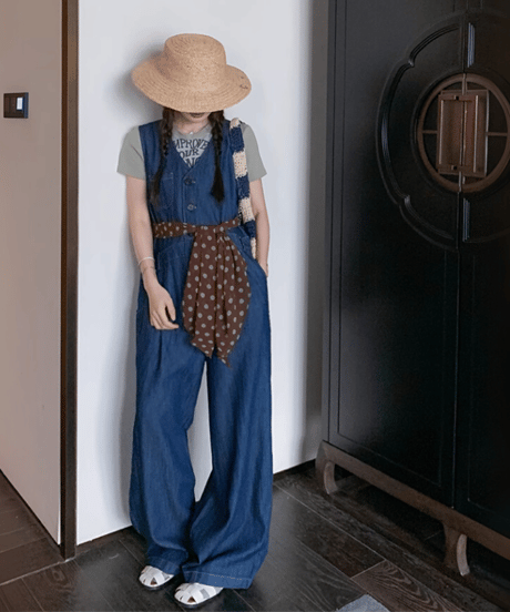 denim wide leg jumpsuit　FL3431