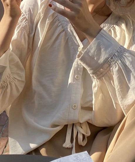 v-neck volume blouse /2color　FL3227
